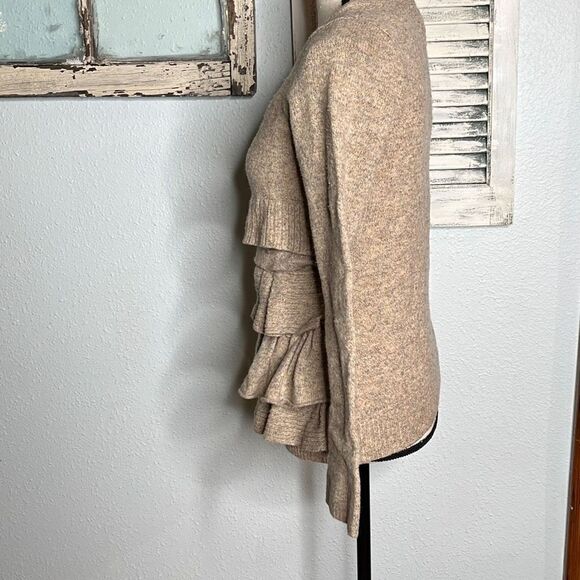 Moth Cardigan Sweater Beige Wool Blend Ruffle Womens Size Small - Picture 5 of 9